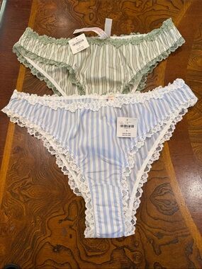 Anthropologie (2) Striped Lace-Trim Bikini Panties